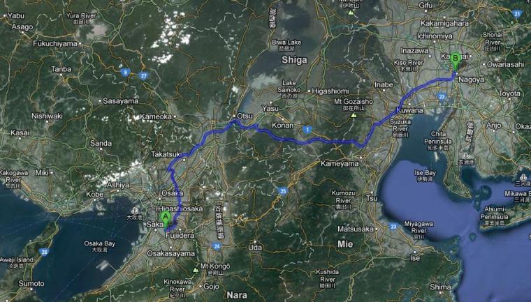 route to Nagoya