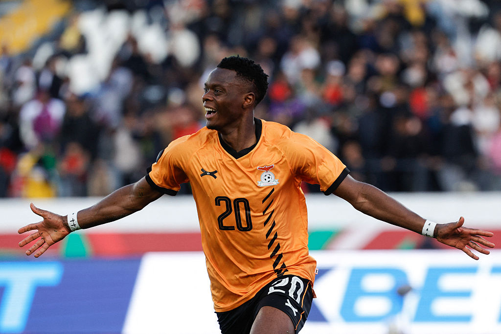 Zambia's forward #20 Patson Daka celebrates scoring his team's first goal during the Africa Cup of Nations (AFCON) Group A football match between Mali and Zambia at Mohammed V Stadium in Casablanca, Morocco on December 22, 2025. (Photo by Abdel Majid BZIOUAT / AFP)