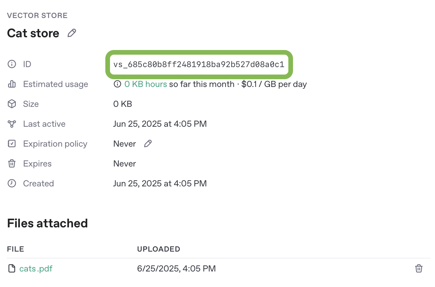 vector store configuration