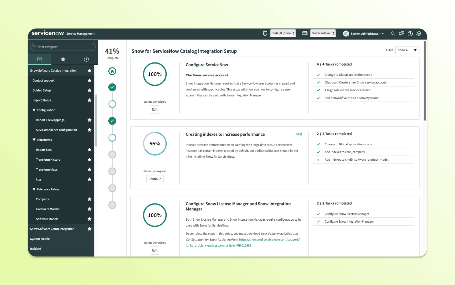 Capture d'écran de l'outil de ticketing helpdesk ServiceNow, affichant les outils d'automatisation, les rapports et la gestion des services informatiques.