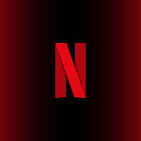 Large red letter "N" in the center of a black background with a red gradient, representing the Netflix logo.