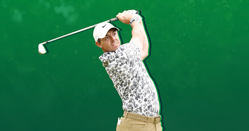 Rory McIlroy swings his club.