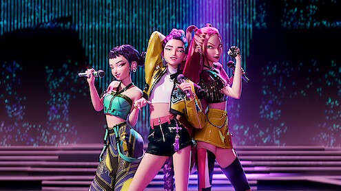 May Hong as Mira, Arden Cho as Rumi, and Ji-young Yoo as Zoey in 'Kpop Demon Hunters'