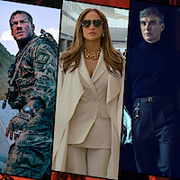 Three people: a soldier in camouflage outdoors, a woman in white business attire and sunglasses in a modern building, and a man in dark clothes in an indoor setting, each in a separate vertical panel.