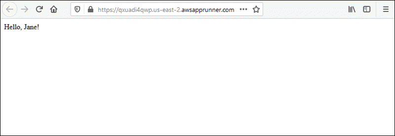 The application web page of an App Runner service