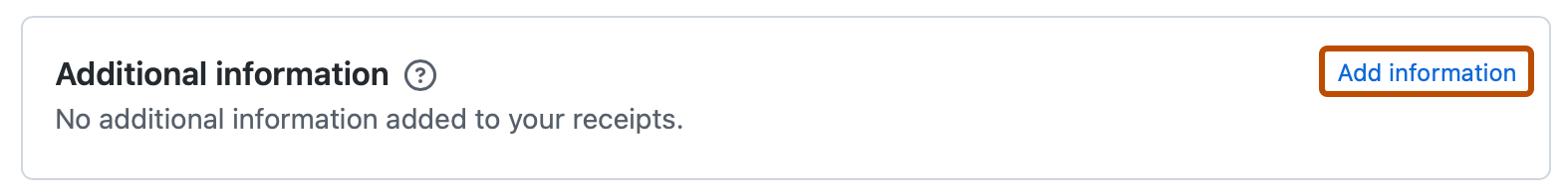 Screenshot of the "Additional information" section. A link, labeled "Add information", is highlighted with an orange outline.