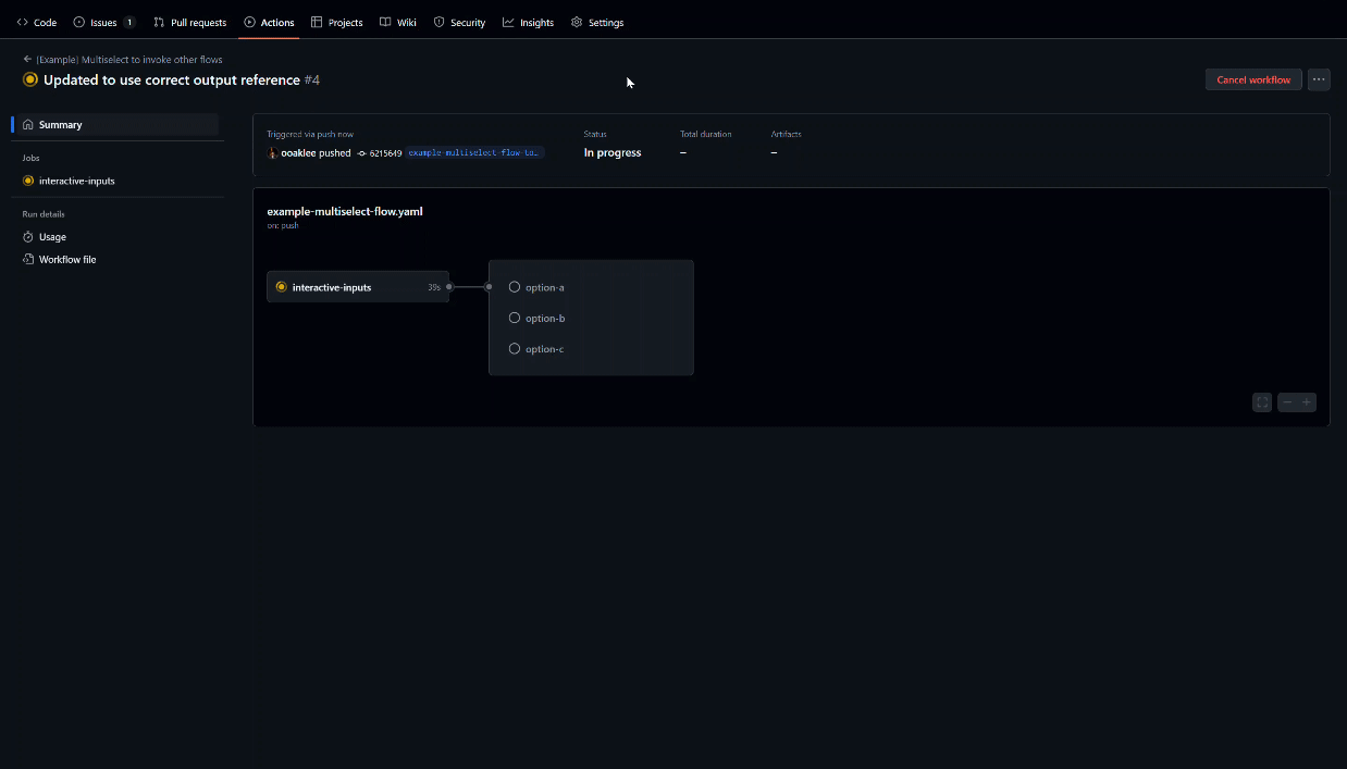 Example of using Interactive Input's multiselect to control flow