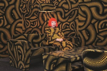yayoi kusama in 'yellow tree / living room' during the aichi triennale in 2010 © yayoi kusama.