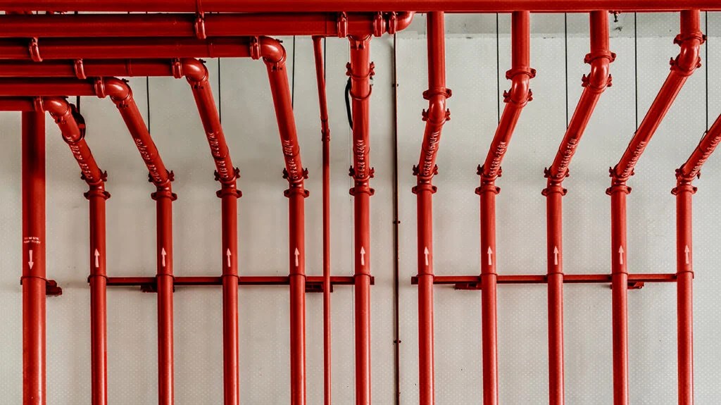 A series of red pipes.