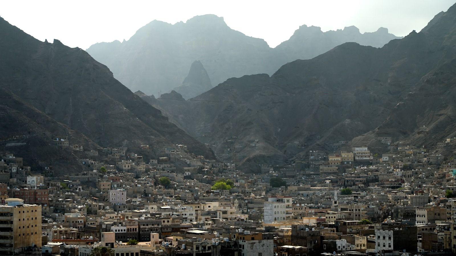 View of the city of Aden in the distance against a backdrop of mountains