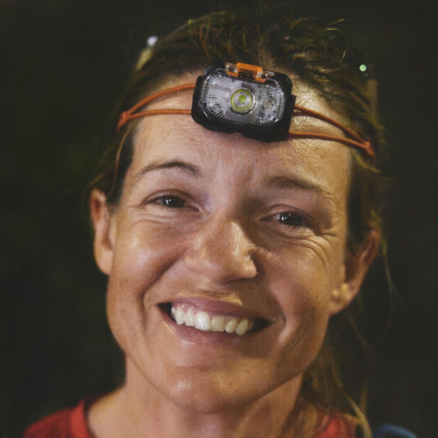 Sophie Woods wearing a head torch