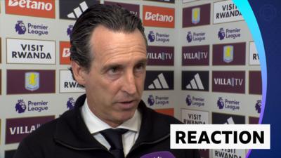 Aston Villa manager Unai Emery talking during his post-match interview