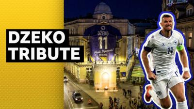 Giant Edin Dzeko shirt unveiled in Sarajevo