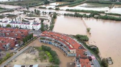 Aerial view of flooding in Catalonia, Spain
