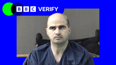 A composite image showing a man in prison uniform next to the BBC Verify logo.
