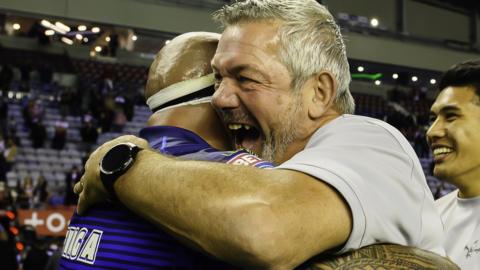 Daryl Powell celebrates Wakefield's victory against Wigan