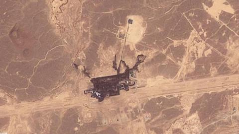 Satellite images show blackened areas where the East-West pipeline was hit