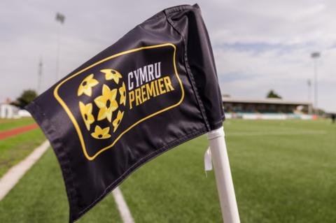 Corner flag with JD Cymru Premier branding