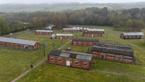 An aerial view of accommodation buildings at Crowborough army camp on April 15, 2026 in Crowborough, England. 