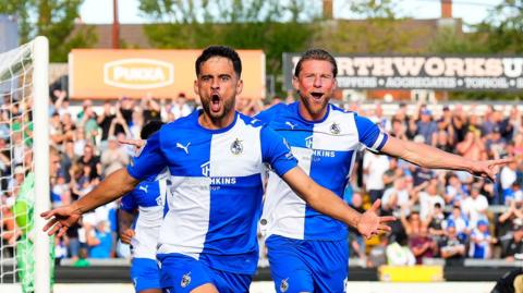 Bristol Rovers' Fabrizio Cavegn celebrates giving his side the lead against Exeter City