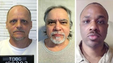 A composite image shows mugshots of Anthony Darrell Hines, Carlos Cuesta-Rodriguez and Jeremy Williams 