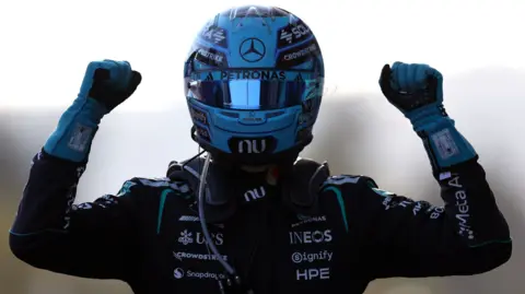 Mercedes' George Russell leading the Azerbaijan Grand Prix