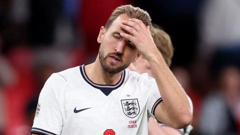 England captain Harry Kane shows his disappointment after the Uefa Nations League defeat against Spain at Wembley.
