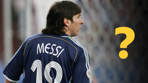 A young Lionel Messi next to a yellow question mark