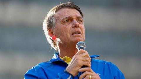 Brazil's former President Jair Bolsonaro speaks during a rally on Paulista Avenue in Sao Paulo, Brazil on June 29 2025.