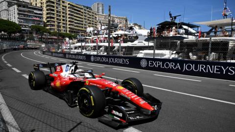 Charles Leclerc's Ferrari exits Tabac corner in Monaco in 2026