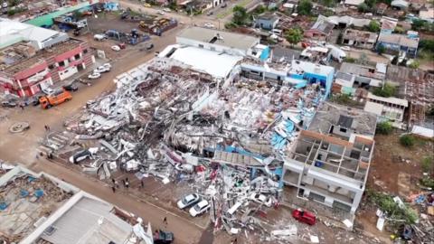 Buildings destroyed by tornado in southern Brazil