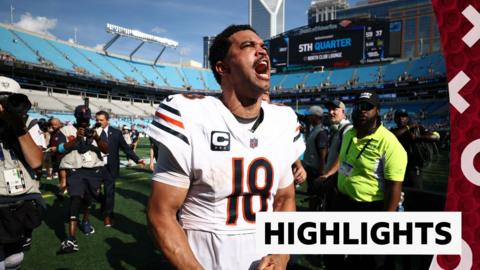 Caleb Williams shouts in celebration for Chicago Bears 