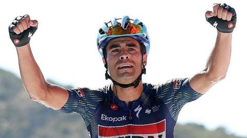 Mikel Landa celebrates as he wins stage 20 of the Vuelta a Espana in 2026