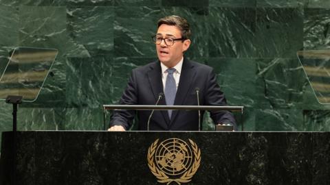 British Prime Minister Andy Burnham addresses the 81st United Nations General Assembly at UN headquarters in New York City, US, September 22, 2026.