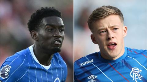 Amario Cozier-Duberry (left) playing for Brighton and Connor Barron warming up for Rangers
