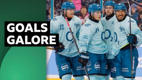 Belfast Giants players celebrate their victory over the Fife Flyers 
