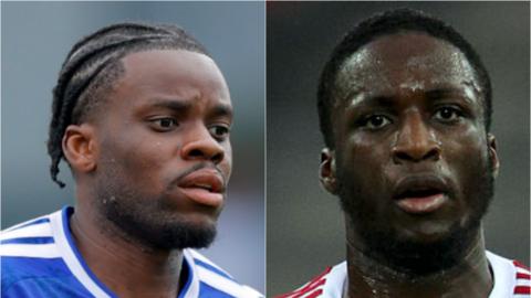 Stephy Mavididi (left) in Leicester colours and Soumaila Coulibaly playing for Brest on loan