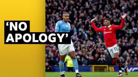 Marcus Rashford of Manchester United reacts to Bruno Fernandes scoring a goal