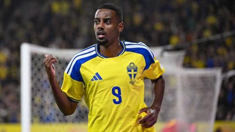 Alexander Isak celebrating a goal for Sweden