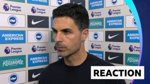 Arsenal manager Mikel Arteta looks stern during his post-match interview with BBC Sport
