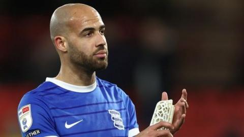 Jordan Graham in blue Birmingham shirt