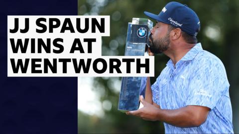 JJ Spaun kissing the PGA Championship trophy 