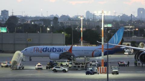 A Flydubai plane on the tarmac