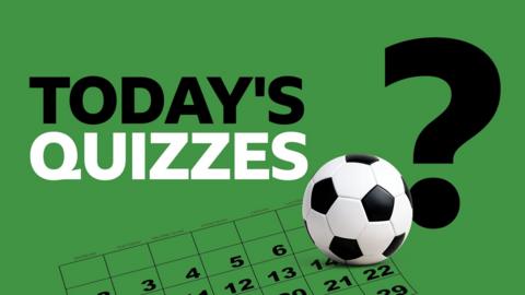 Graphic saying Today's quizzes on a green background next to a football, calendar and question mark.