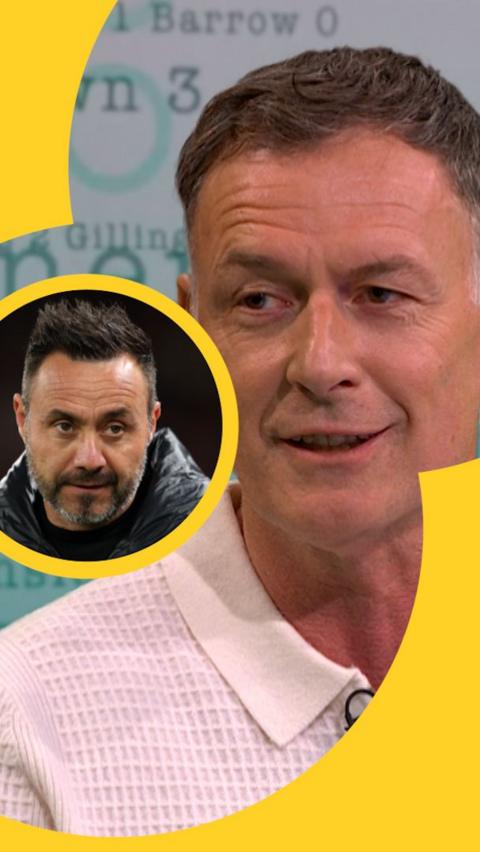 Chris Sutton next to picture of Roberto De Zerbi