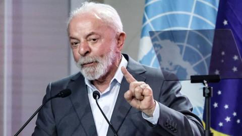 Brazilian President Luiz Inacio Lula da Silva speaks during the opening of the COP30 conferences in Belem, Brazil.
