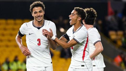 Max Alleyne celebrates scoring his first England Under-21 goal