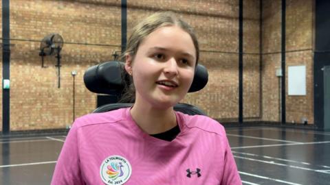 Sophie Newnham in a sports hall in Surbiton.
