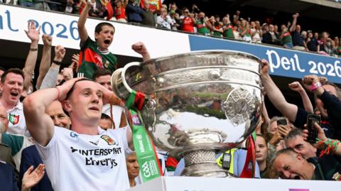 Jack Coyne prepares to lift the Sam Maguire