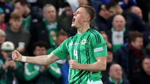 Daniel Ballard celebrating after scoring for Northern Ireland 